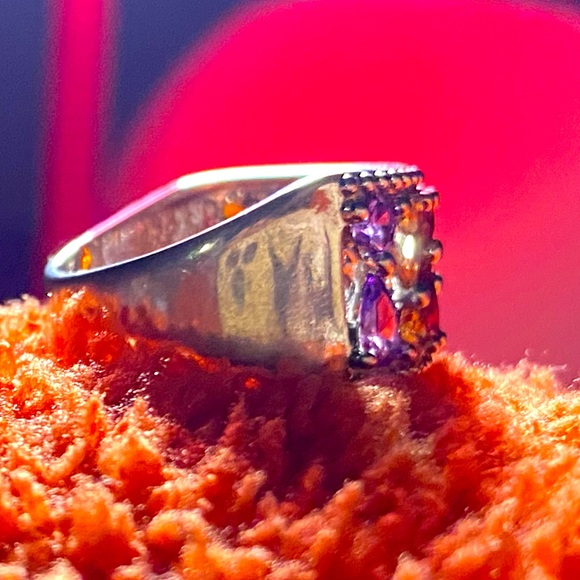 Stunning sterling silver 925 ring,filigree band,multicolored sparkling crystals - Picture 8 of 13